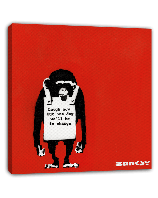 Banksy Street-Art - Affe mit Message - Moderner Kunstdruck Wanddekoration, Klein bis Groß XXL - Canvas Perfekte als Geschenk - Inneneinrichtung Deko