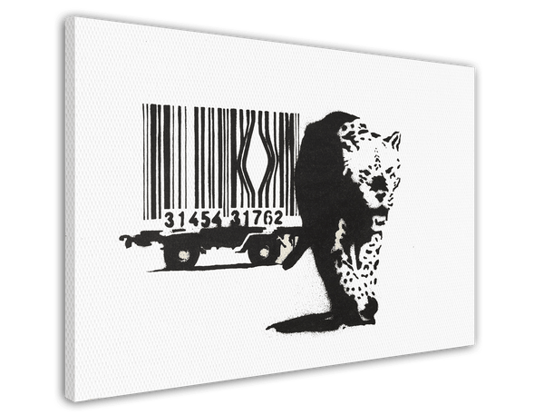 Banksy Street-Art Leopard Barcode - Konsum-Kritik Globalisierung, Moderner Kunstdruck Canvas - Wohnzimmer, Inneneinrichtung Deko