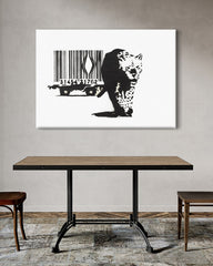 After Hover: Banksy Street-Art Leopard Barcode - Konsum-Kritik Globalisierung, Moderner Kunstdruck Canvas - Wohnzimmer, Inneneinrichtung Deko