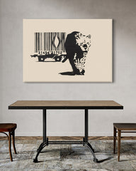 After Hover: Banksy Street-Art Leopard Barcode - Konsum-Kritik Globalisierung, Moderner Kunstdruck Canvas - Wohnzimmer, Inneneinrichtung Deko