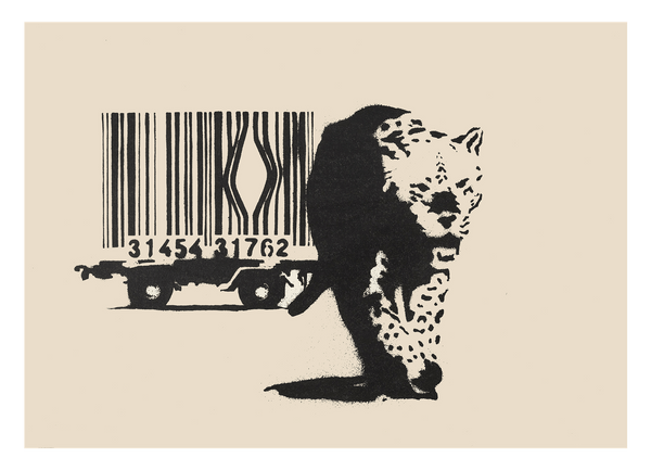 Banksy Street-Art Leopard Barcode - Konsum-Kritik Globalisierung, Moderner Kunstdruck Canvas - Wohnzimmer, Inneneinrichtung Deko