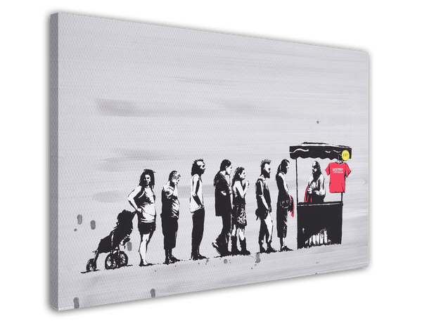 Banksy Warten in der Schlange -  Pop-Art Modern Street-Art Marketing - Kunstdruck Klein bis Groß XXL