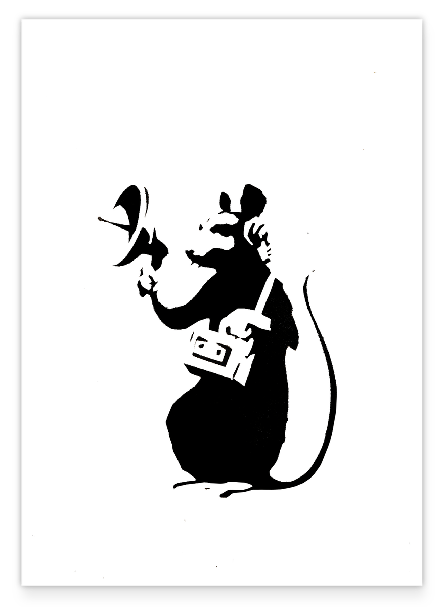 Hip Hop Ratte in Weiß, Banksy Street Art Kunstdruck Klein bis Groß - Wanddeko, Inneneinrichtung