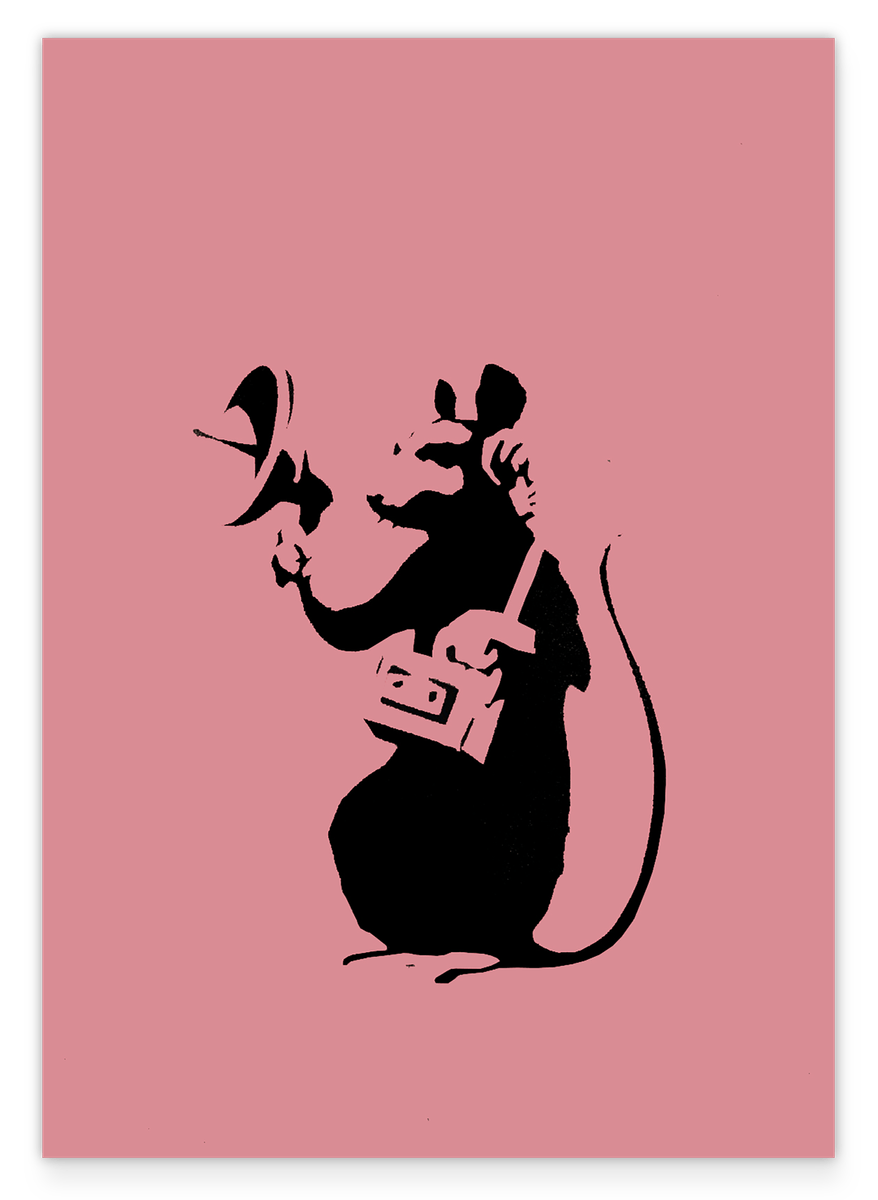 Hip Hop Ratte, Street-Art Kunstdruck in Rosa von Banksy - Perfekt als Geschenk, Wohnzimmer Inneneinrichtung