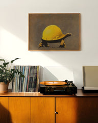 After Hover: Schildkröte mit Helm, Street-Art Banksy Klimaschutz - Moderner Kunstdruck Canvas - Wohnzimmer, Inneneinrichtung Deko