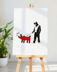After Hover: Banksy Keith Haring - Bellender Hund, Pop-Art Modern Street-Art, Kunstdruck Klein bis Groß XXL - Wohnzimmer, Schlafzimmer