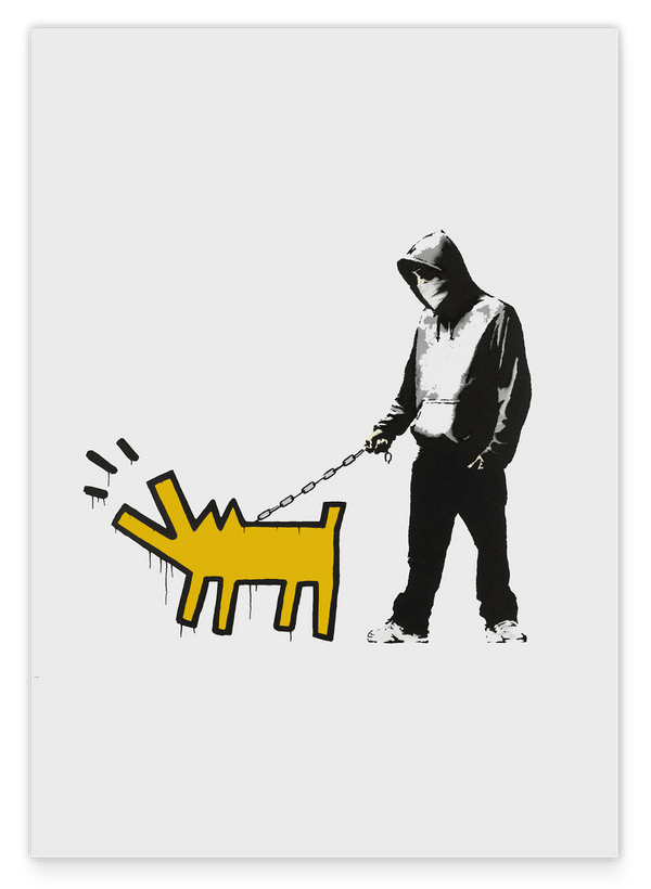 Banksy Keith Haring - Bellender Hund, Pop-Art Modern Street-Art, Kunstdruck Klein bis Groß XXL - Wohnzimmer, Schlafzimmer