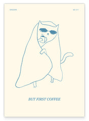 Katze mit Decke "But first Coffee"
