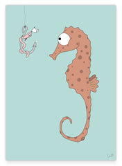 Verhandlungen - Lustige Tierzeichnung mit Seepferdchen und Wurm - Illustration für Kinder